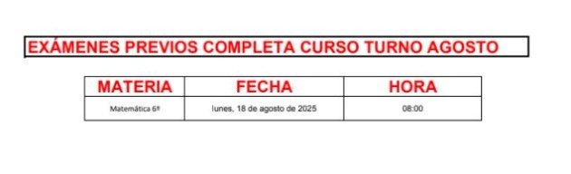 Cronograma- Mesas de exámenes - Agosto