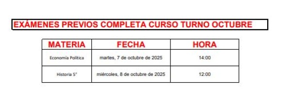 Exámenes previos - Completa curso- Turno Octubre