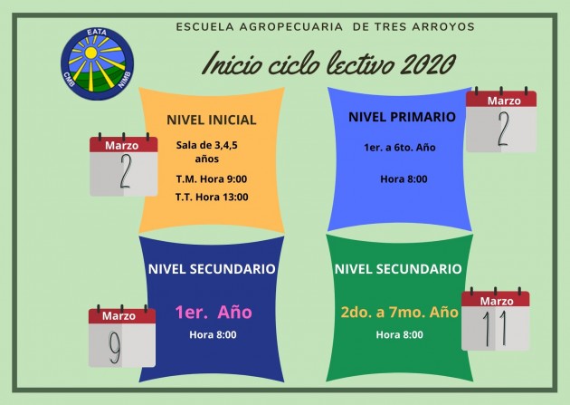 Inicio ciclo lectivo 2020
Cronograma de actividades ... Inicio ciclo lectivo 2020
Cronograma de actividades ...