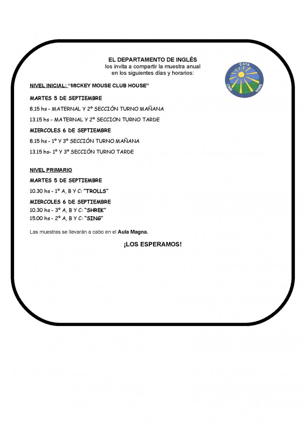 Nuevos horarios Día del Inglés Nuevos horarios Día del Inglés