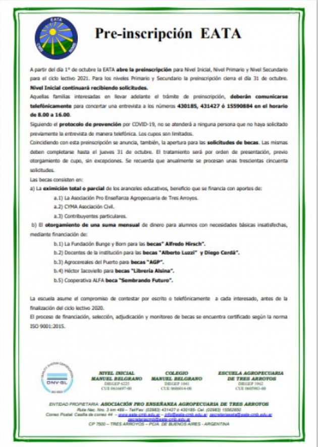 Pre- Inscripción EATA Pre- Inscripción EATA