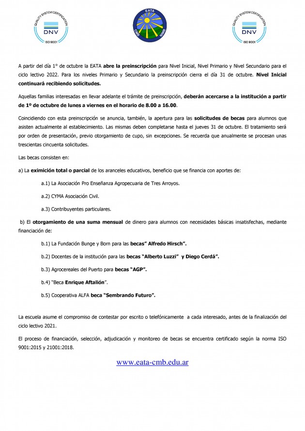 Preinscripción para el Ciclo Lectivo 2022 