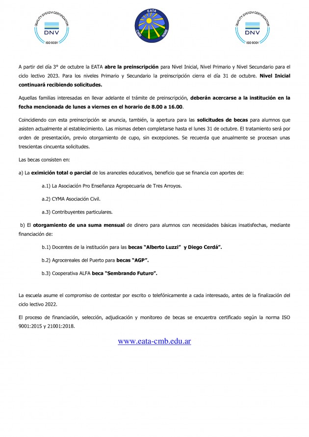 Preinscripción para el Ciclo Lectivo 2023